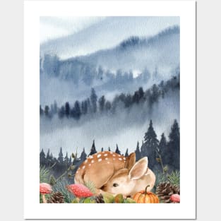 Deer Artwork in Winter Season Posters and Art